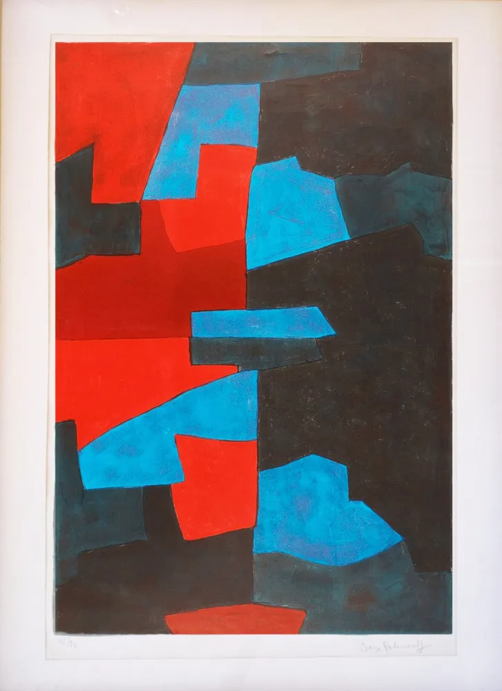 Lithografie Poliakoff - Composition rouge, bleue et noire L72 