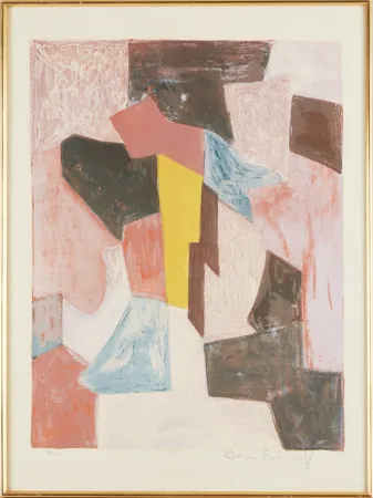 Lithografie Poliakoff - Composition rouge, carmin et jaune