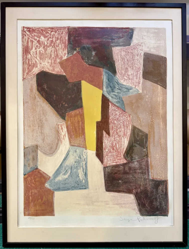 Lithografie Poliakoff - Composition rouge, carmin et jaune, 1958