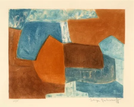 Ets En Aquatint Poliakoff - COMPOSITION ROUGE ET BLEU XXXVI 