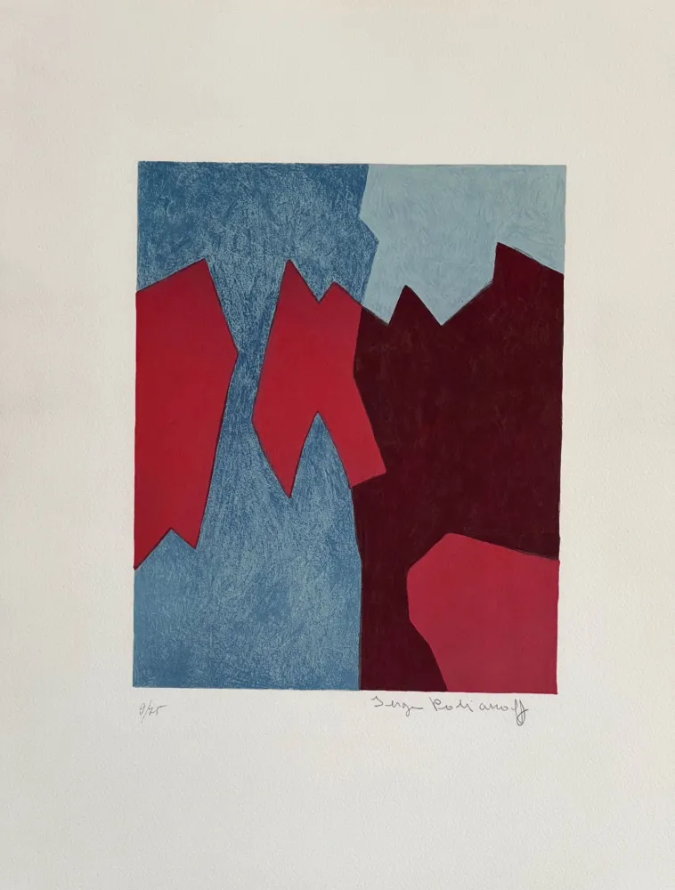 Lithografie Poliakoff - Composition rouge et bleue L68 