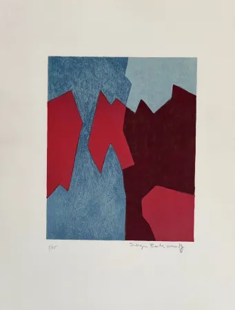 Lithografie Poliakoff - Composition rouge et bleue L68 