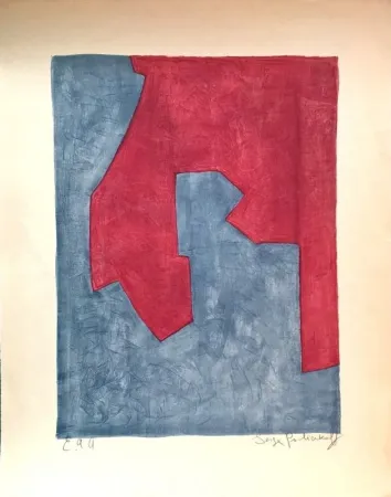 Lithografie Poliakoff - Composition Rouge et Bleue n°49 