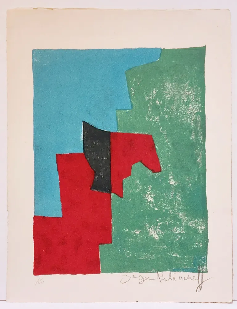 Lithografie Poliakoff - Composition rouge, verte et bleue L32 