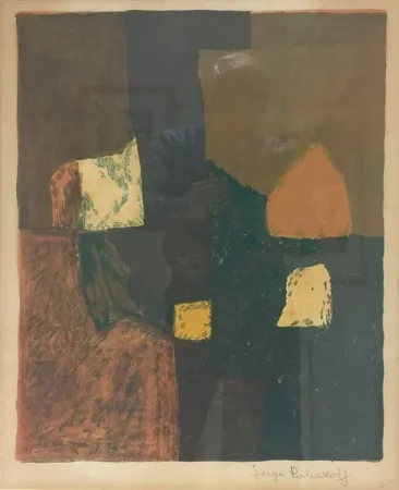 Lithografie Poliakoff - Composition rouge, verte et jaune n°7