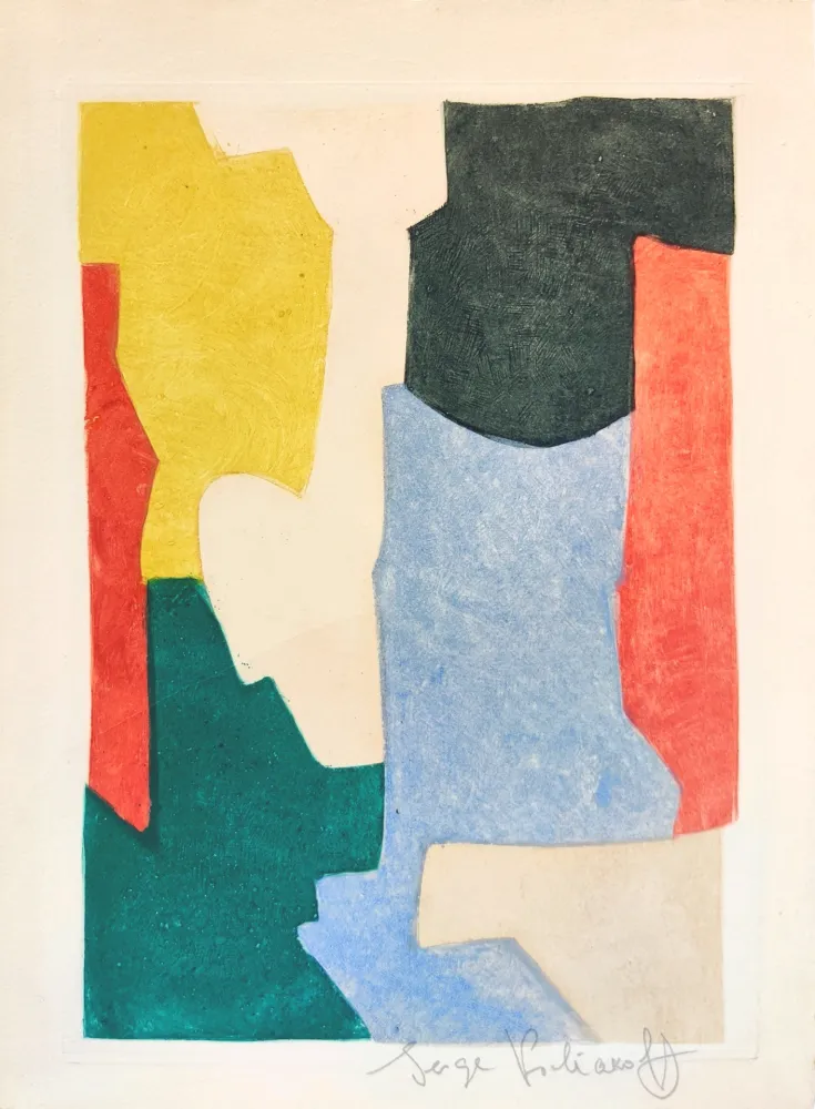 Ets En Aquatint Poliakoff - Composition verte, bleue, rose et jaune XXV 
