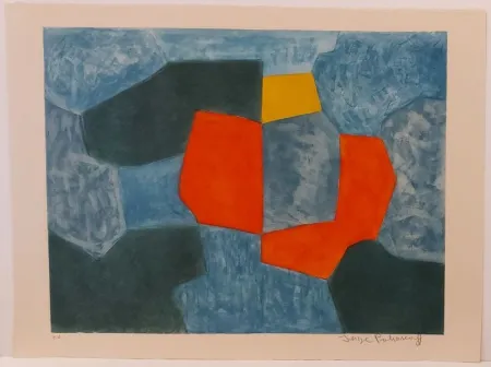 Ets En Aquatint Poliakoff - Composition verte, bleue, rouge et jaune XXXV 