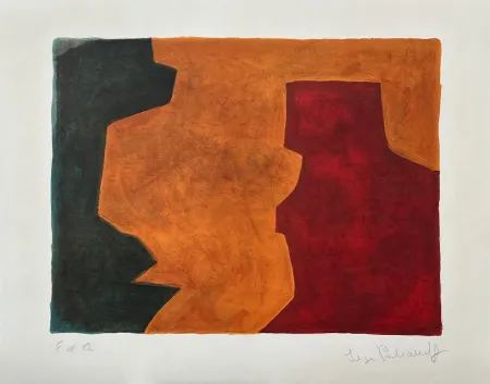Lithografie Poliakoff - Composition verte, orange et lie de vin L58 