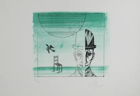 Lithografie Ponç - Cabeza, silla y pájaro