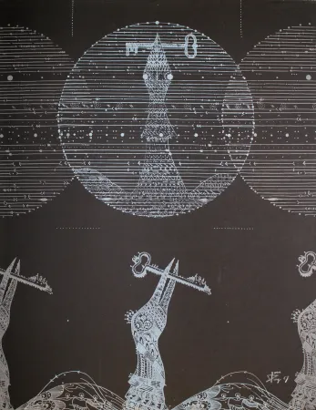 Lithografie Ponç - Vögel und Schlüssel (Birds and Key)