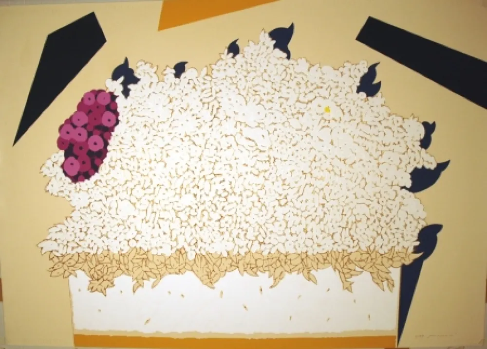 Zeefdruk Pozzati - Fiori bianchi