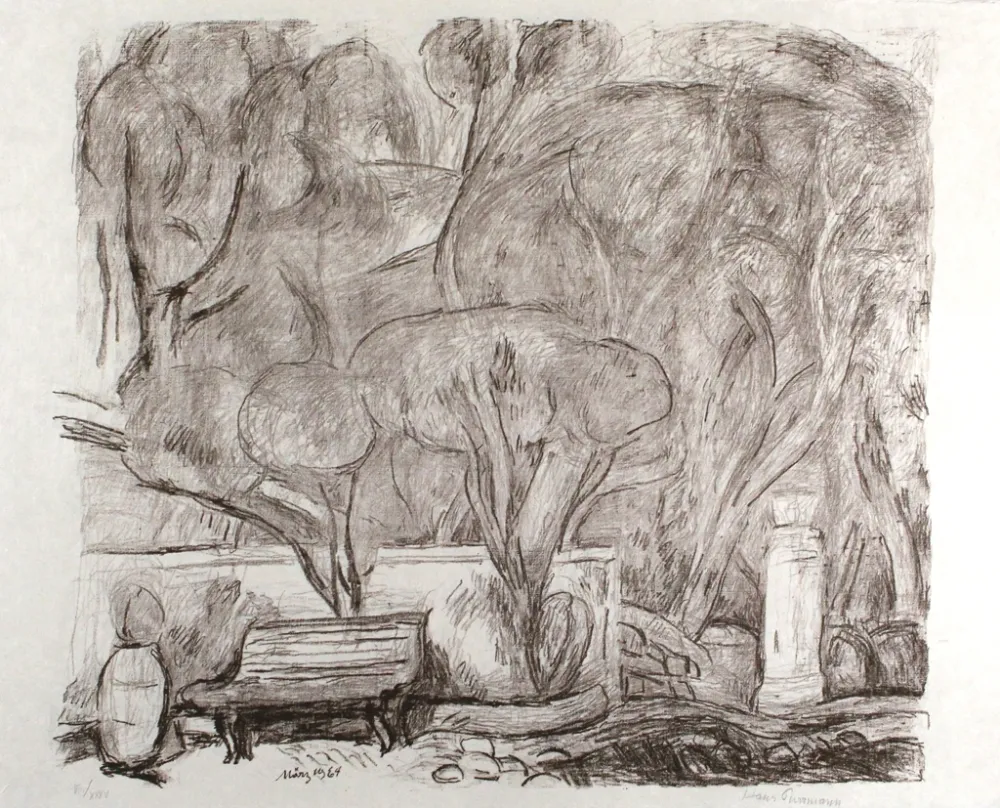 Lithografie Purrmann - Garten in Levanto