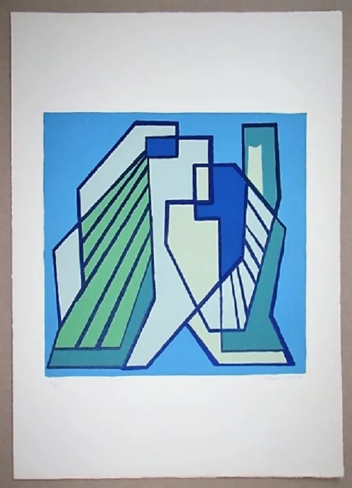 Lithografie Radice - Compositione astratta blu verde