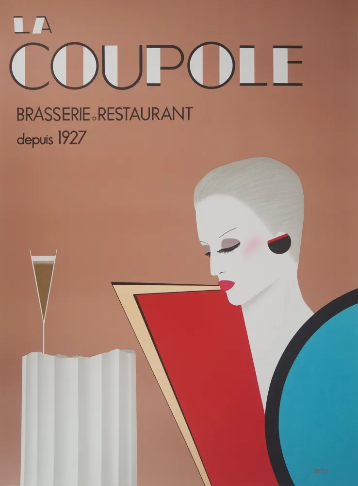 Lithografie Razzia - La Coupole : Femme à la coupe de Champagne