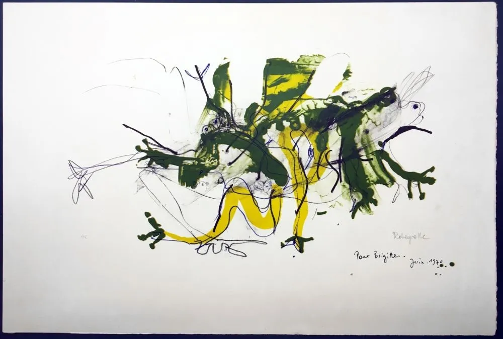 Lithografie Rebeyrolle - GRENOUILLES. Lithographie signéeet dédicacée (1970).