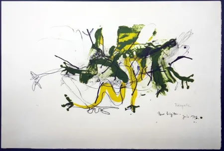 Lithografie Rebeyrolle - GRENOUILLES. Lithographie signéeet dédicacée (1970).