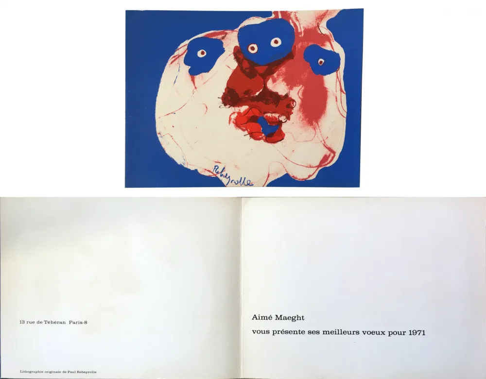 Lithografie Rebeyrolle - Vœux d'Aimé Maeght pour 1971 : LITHOGRAPHIE ORIGINALE DE REBEYROLLE