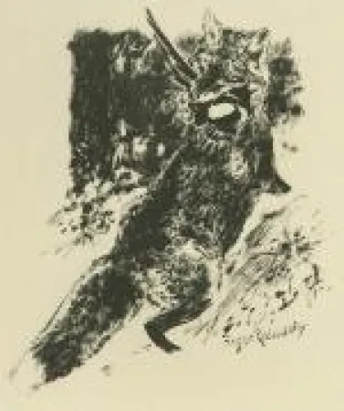 Lithografie Reboussin - Renard chassant / Fox Hunting (i.e., the fox is doing the hunting)