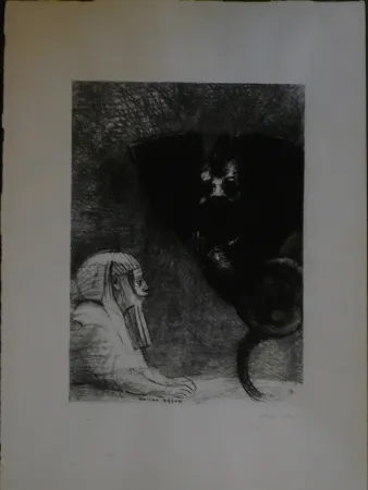 Lithografie Redon - A Gustave Flaubert,le sphinx