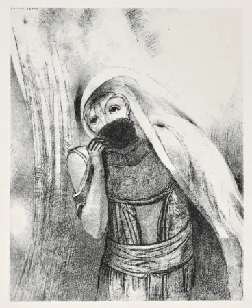 Lithografie Redon - Elle tire de sa poitrine une éponge toute noire, la couvre de baisers (from la Tentation de Saint Antoine, troisième série)