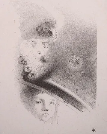 Lithografie Redon - Tete d'enfant, de face....