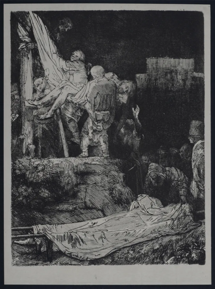 Heliogravure Rembrandt - La descente de croix aux flambeaux