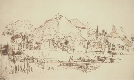 Lithografie Rembrandt - Maisons sur le bord d'un canal