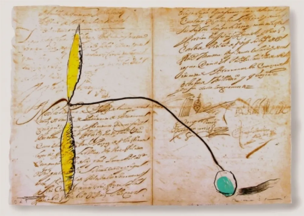 Ets En Aquatint Riera I Arago - Airplane with Yellow Propeller