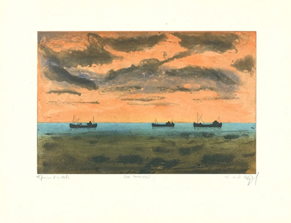 Ets En Aquatint Rigal J.j.j. - Thonniers au large de Rosas