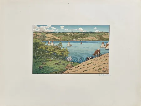 Lithografie Riviere - Le Trieux à Kermarie (Signée)
