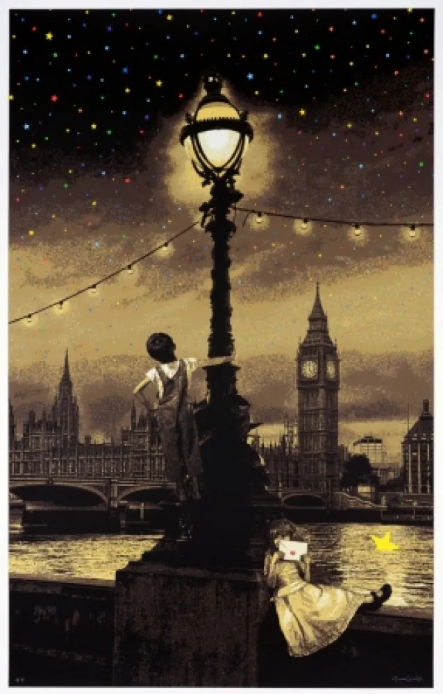 Zeefdruk Roamcouch - When you wish upon a star - London (sepia edition)