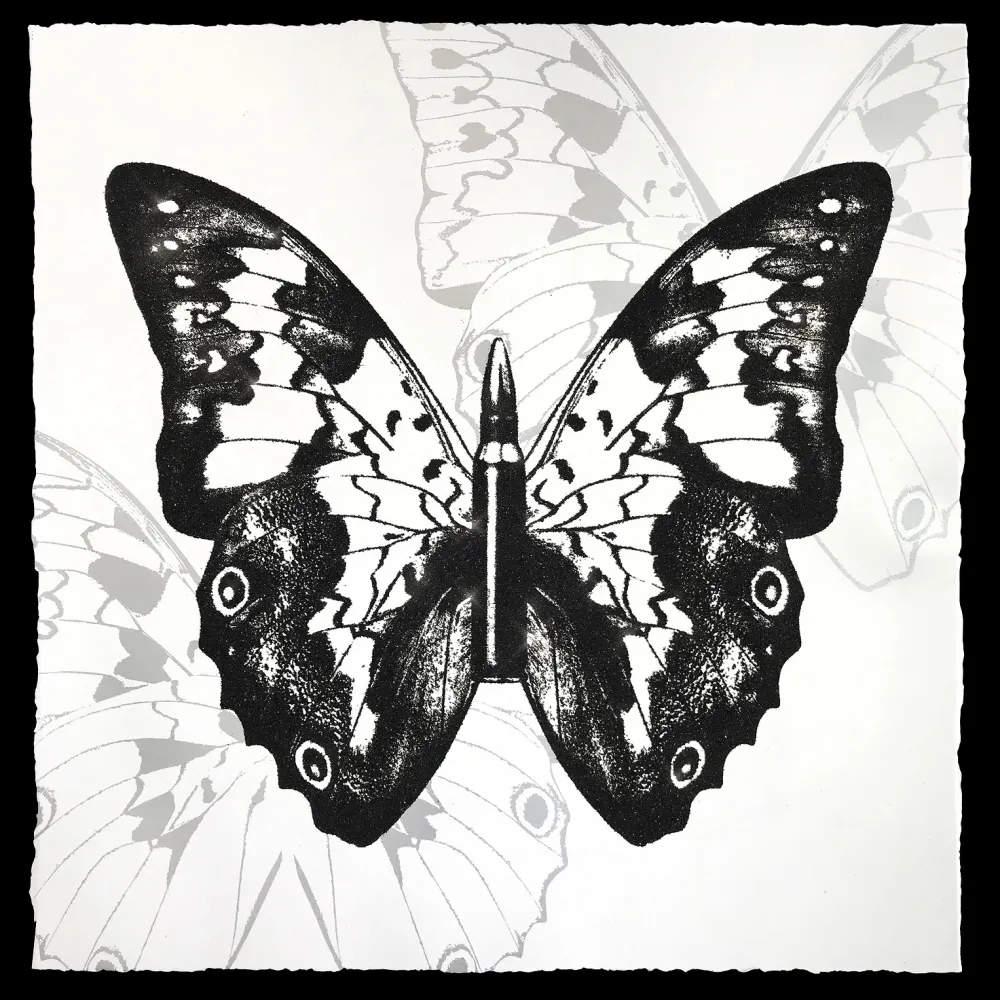 Zeefdruk Robierb - Black Butterfly on White