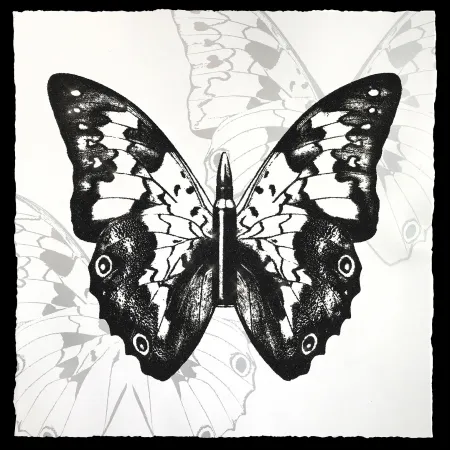 Zeefdruk Robierb - Black Butterfly on White
