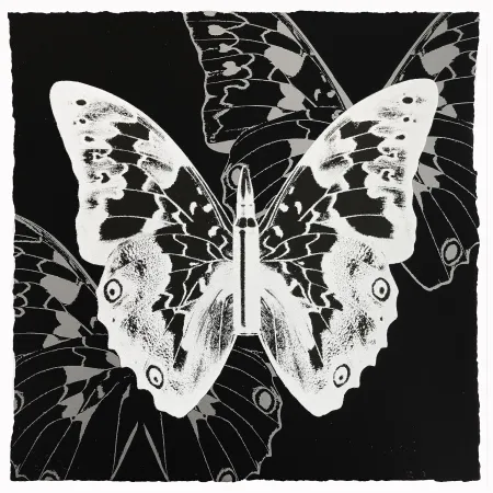 Zeefdruk Robierb - White Butterfly on Black