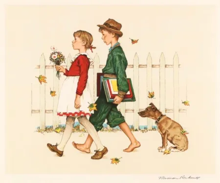 Lithografie Rockwell  - Young Love: Walking to School