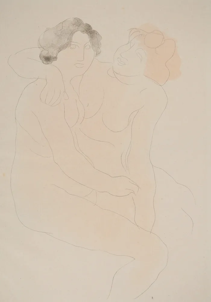 Lithografie Rodin - Les modèles enlacés