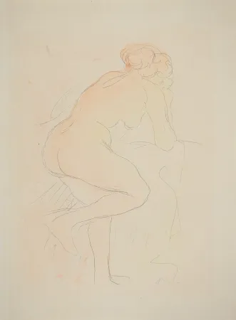 Lithografie Rodin - Nu appuyé sur un fauteuil