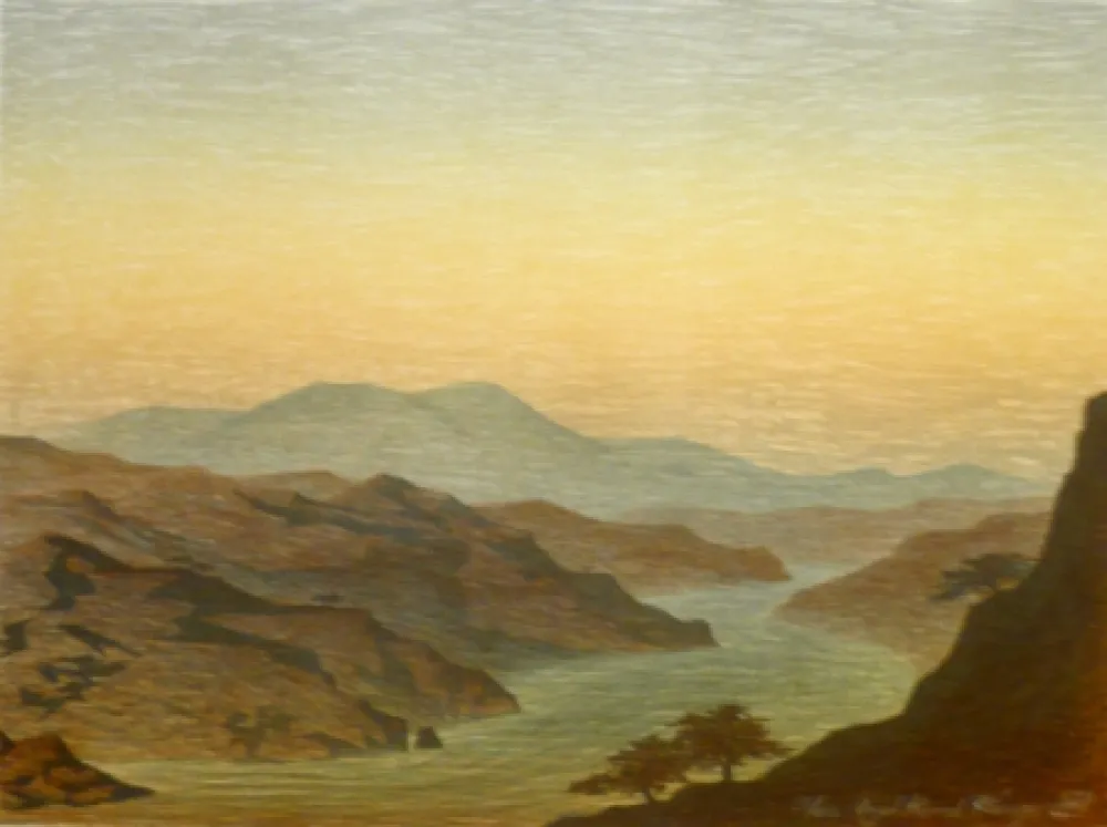 Lithografie Rodrigo - E come arivi grandi si convenne ver lo fiumerea