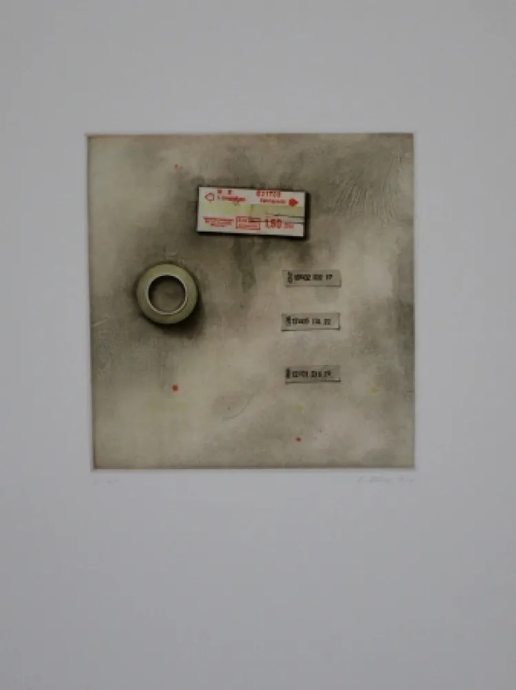 Ets En Aquatint Rösel - Die Fahrkarte wurde angerissen