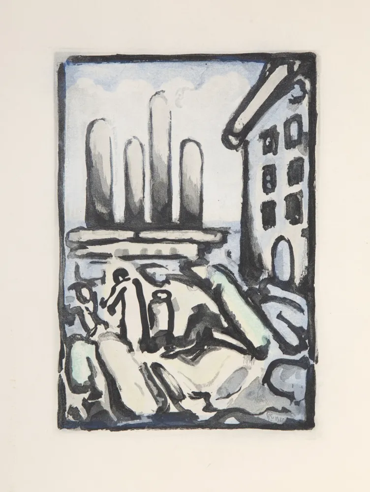 Ets En Aquatint Rouault - Christ Au Faubourg