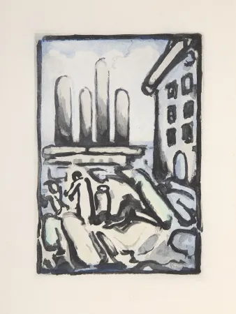 Ets En Aquatint Rouault - Christ Au Faubourg