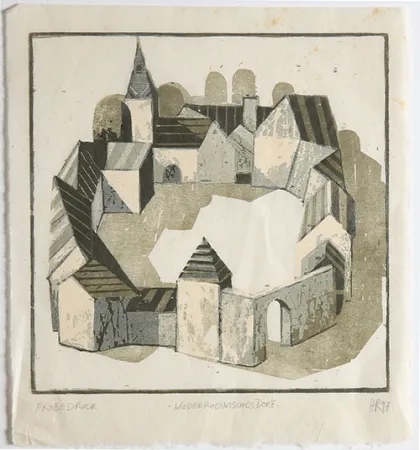 Houtsnede Rüngeler - Niederrheinisches Dorf