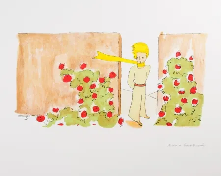 Lithografie Saint-Exupéry - Le Petit Prince dans le jardin des roses