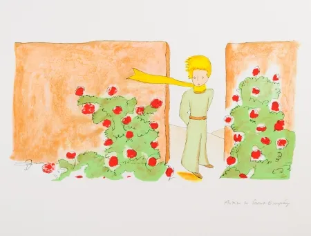 Lithografie Saint-Exupéry - Le Petit Prince dans le jardin des roses
