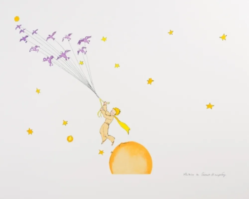 Lithografie Saint-Exupéry - Le Petit Prince en route vers une autre planète