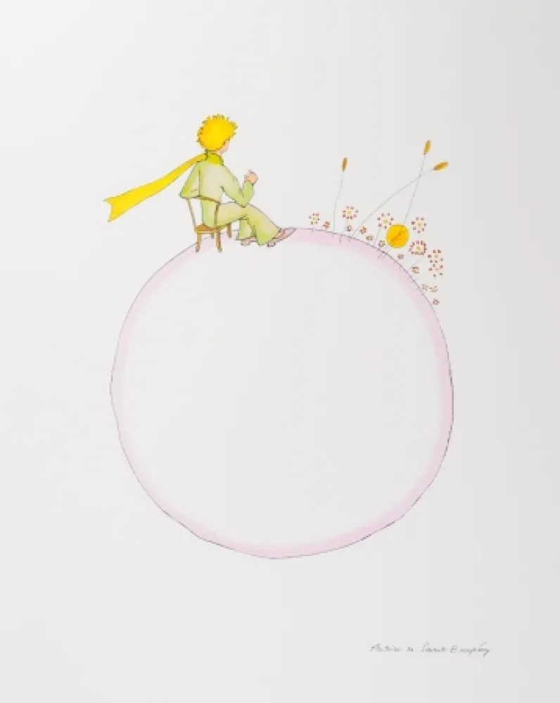 Lithografie Saint-Exupéry - Le Petit Prince et le coucher de soleil