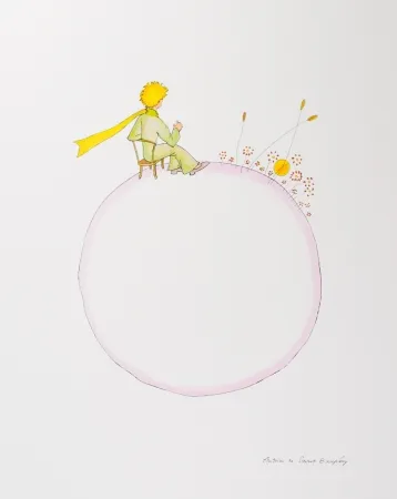 Lithografie Saint-Exupéry - Le Petit Prince et le coucher de soleil