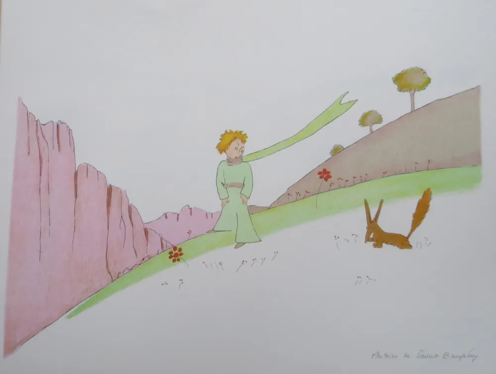 Lithografie Saint-Exupéry - Le petit prince et le renard