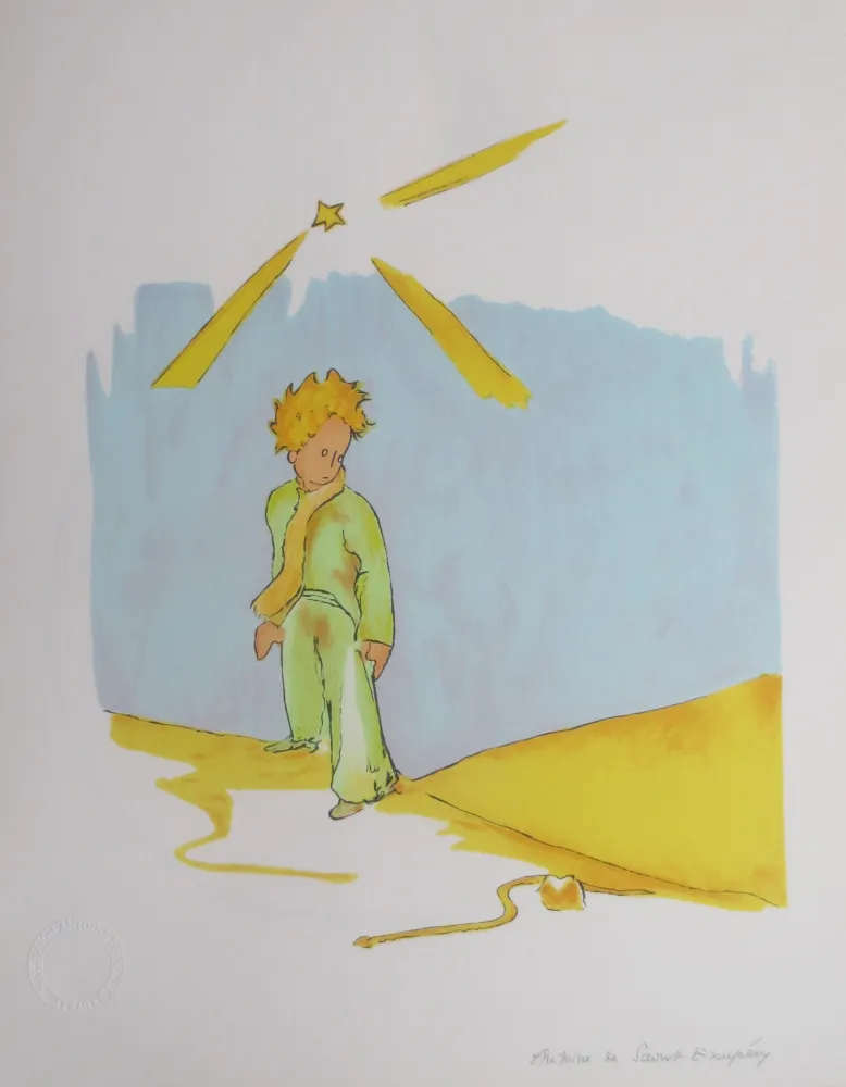 Lithografie Saint-Exupéry - Le petit prince et le serpent