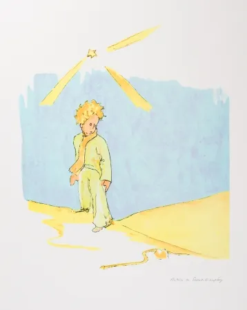 Lithografie Saint-Exupéry - Le Petit Prince et le serpent